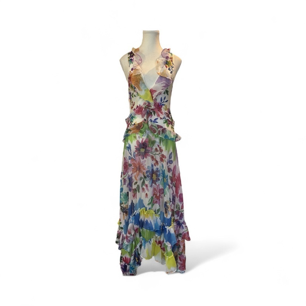 PatBO Bloom Maxi Dress NWT Small Multicolor Ruffle Hem Floral Vacation Resort - Picture 4 of 16
